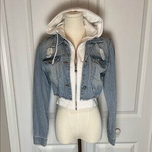 Denim Layered Hooded Jacket - Light Blue